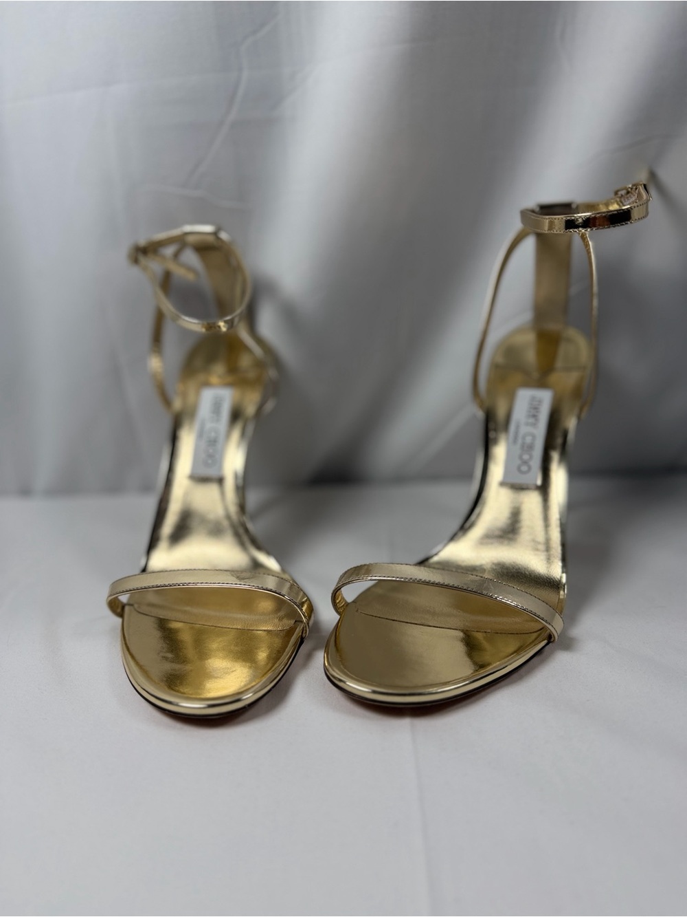 Jimmy Choo Gold Metallic Ankle Strap Stiletto Heels | Women’s Size 12 (EU 42)